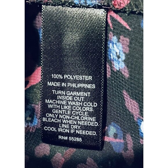 Express Portofino Shirt Womens Medium Floral Sheer Long Sleeves Black Boho - Picture 6 of 7